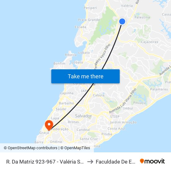 R. Da Matriz 923-967 - Valéria Salvador - Ba 41300-600 Brasil to Faculdade De Educação Da Ufba map