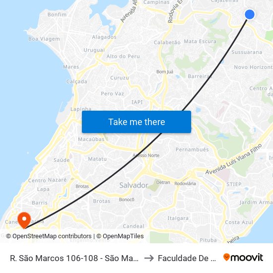 R. São Marcos 106-108 - São Marcos Salvador - Ba 41253-281 Brasil to Faculdade De Educação Da Ufba map
