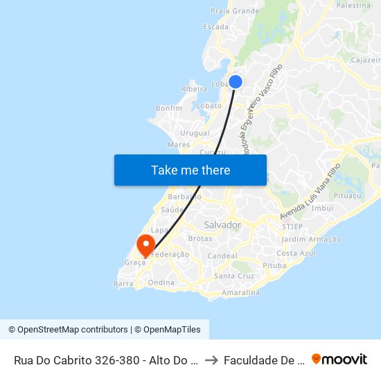 Rua Do Cabrito 326-380 - Alto Do Cabrito Salvador - Ba 40484-038 Brasil to Faculdade De Educação Da Ufba map