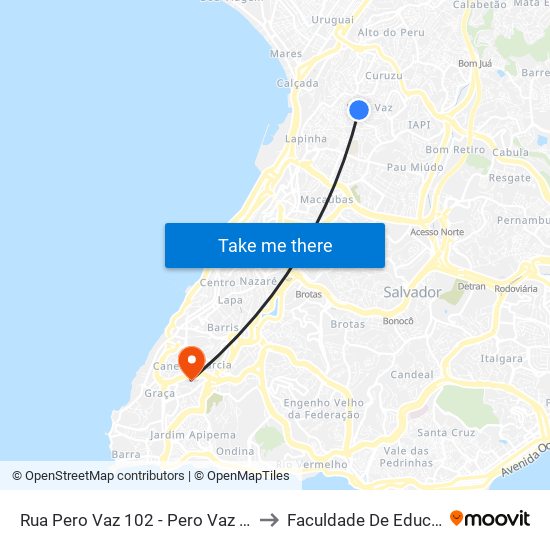 Rua Pero Vaz 102 - Pero Vaz Salvador - Ba Brasil to Faculdade De Educação Da Ufba map