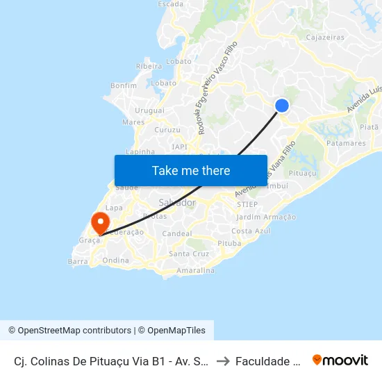Cj. Colinas De Pituaçu Via B1 - Av. São Rafael - São Marcos Salvador - Ba 41253-190 Brasil to Faculdade De Educação Da Ufba map