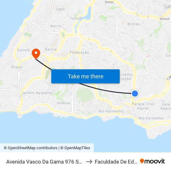 Avenida Vasco Da Gama 976 Salvador - Bahia 40286 Brasil to Faculdade De Educação Da Ufba map