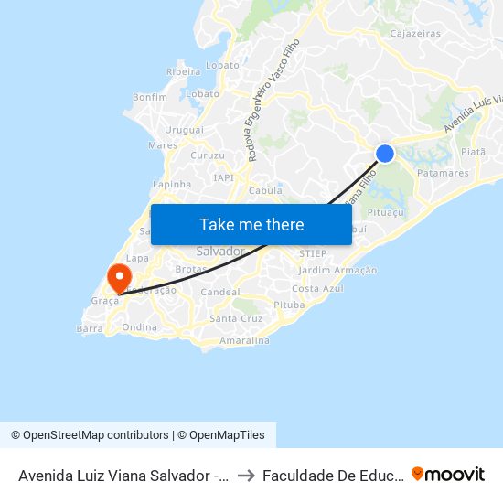 Avenida Luiz Viana Salvador - Bahia 41741 Brasil to Faculdade De Educação Da Ufba map