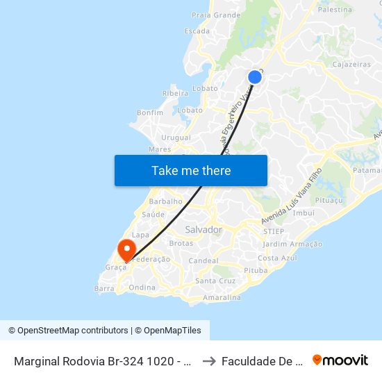 Marginal Rodovia Br-324 1020 - Porto Seco Pirajá Salvador - Ba Brasil to Faculdade De Educação Da Ufba map
