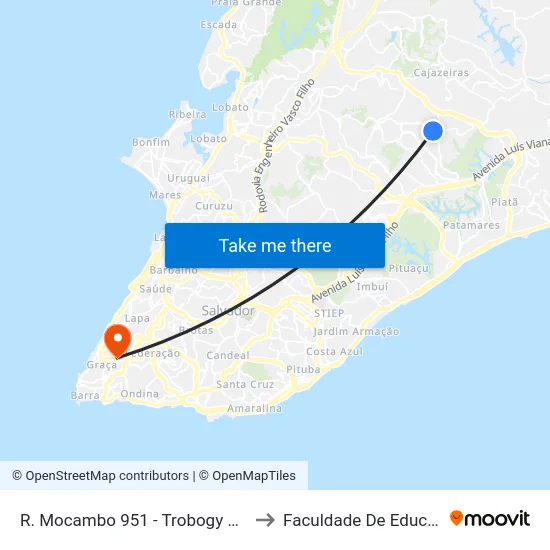 R. Mocambo 951 - Trobogy Salvador - Ba Brasil to Faculdade De Educação Da Ufba map