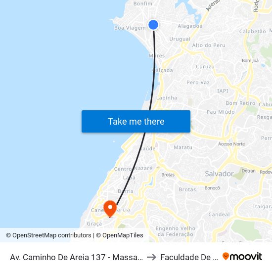 Av. Caminho De Areia 137 - Massaranduba Salvador - Ba 40421-520 Brasil to Faculdade De Educação Da Ufba map