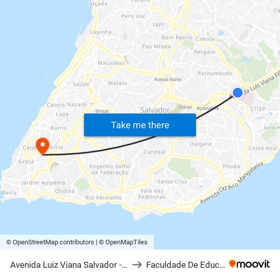 Avenida Luiz Viana Salvador - Bahia 41120 Brasil to Faculdade De Educação Da Ufba map