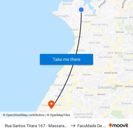 Rua Santos Titara 167 - Massaranduba Salvador - Ba 40435-480 Brasil to Faculdade De Educação Da Ufba map