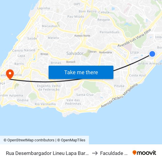 Rua Desembargador Lineu Lapa Barreto 1-29 - Bôca Do Rio Salvador - Ba 41705-100 Brasil to Faculdade De Educação Da Ufba map