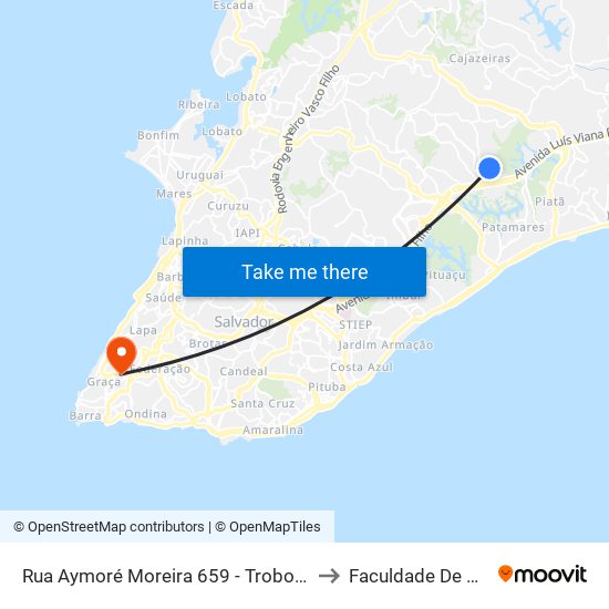 Rua Aymoré Moreira 659 - Trobogy Salvador - Ba 41745-028 Brasil to Faculdade De Educação Da Ufba map