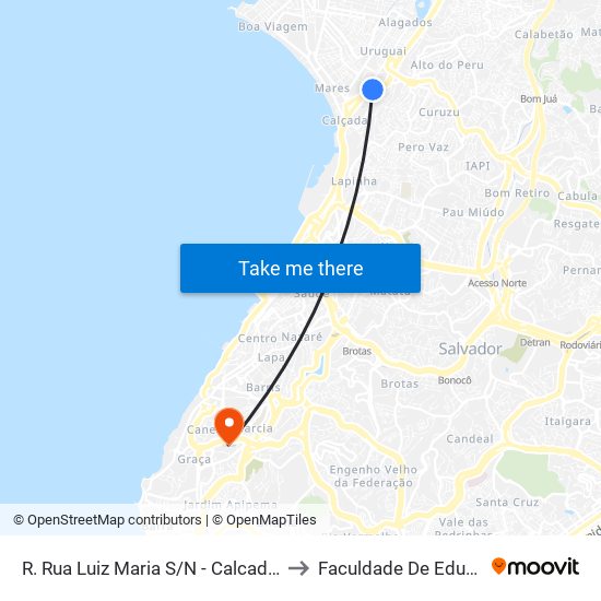 R. Rua Luiz Maria S/N - Calcada Salvador - Ba Brasil to Faculdade De Educação Da Ufba map