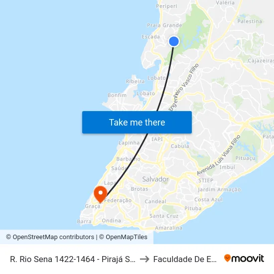 R. Rio Sena 1422-1464 - Pirajá Salvador - Ba 40715-500 Brasil to Faculdade De Educação Da Ufba map