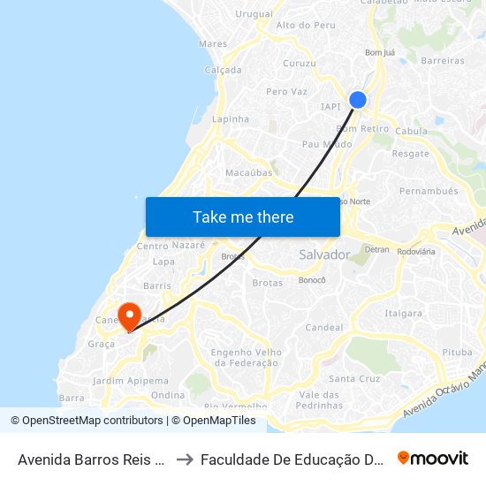 Avenida Barros Reis 2019 to Faculdade De Educação Da Ufba map