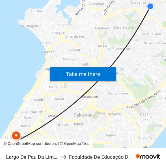 Largo De Pau Da Lima 121 to Faculdade De Educação Da Ufba map