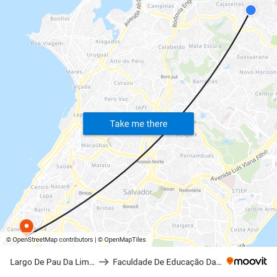 Largo De Pau Da Lima 80 to Faculdade De Educação Da Ufba map