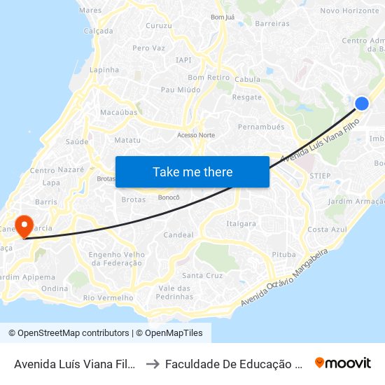 Avenida Luís Viana Filho 820 to Faculdade De Educação Da Ufba map