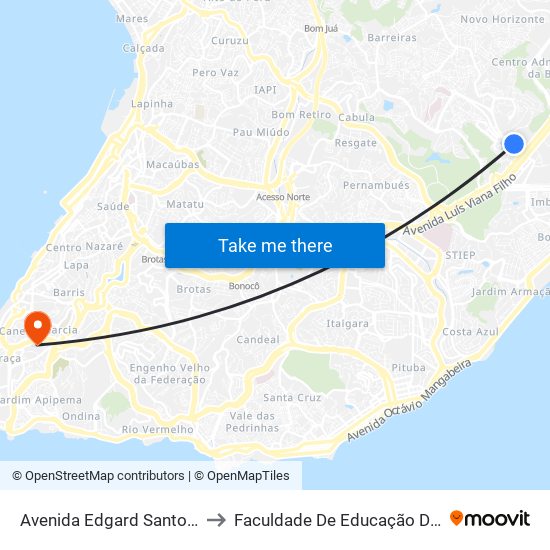 Avenida Edgard Santos 317 to Faculdade De Educação Da Ufba map