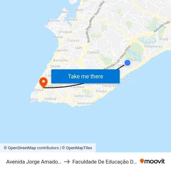 Avenida Jorge Amado 1282 to Faculdade De Educação Da Ufba map