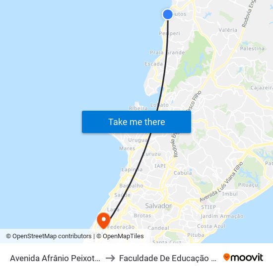 Avenida Afrânio Peixoto 1277 to Faculdade De Educação Da Ufba map