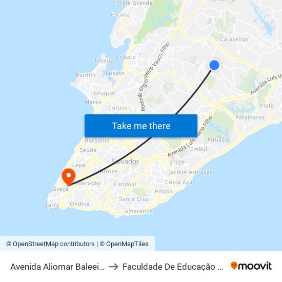 Avenida Aliomar Baleeiro 188 to Faculdade De Educação Da Ufba map