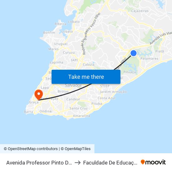 Avenida Professor Pinto De Aguiar 120 to Faculdade De Educação Da Ufba map