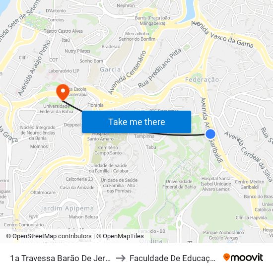 1a Travessa Barão De Jeremoabo 63 to Faculdade De Educação Da Ufba map