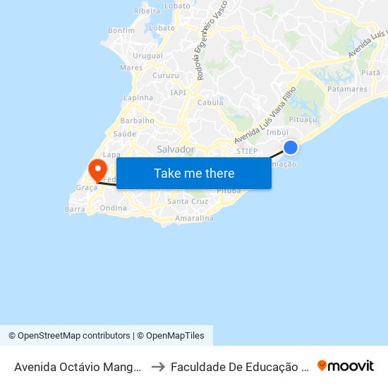 Avenida Octávio Mangabeira 2 to Faculdade De Educação Da Ufba map