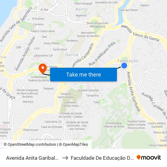 Avenida Anita Garibaldi 114 to Faculdade De Educação Da Ufba map