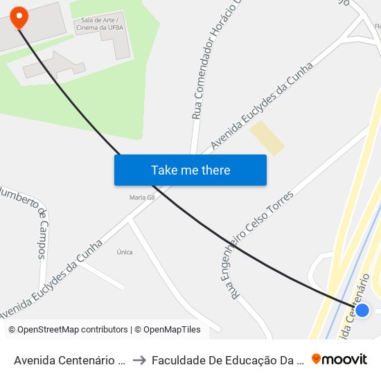 Avenida Centenário 136 to Faculdade De Educação Da Ufba map