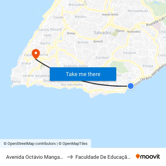 Avenida Octávio Mangabeira 429 to Faculdade De Educação Da Ufba map