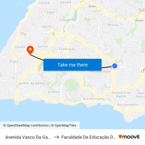 Avenida Vasco Da Gama 10 to Faculdade De Educação Da Ufba map