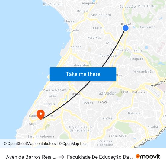 Avenida Barros Reis 277 to Faculdade De Educação Da Ufba map