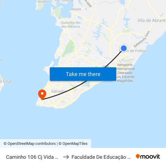 Caminho 106 Cj Vida Nova, 5 to Faculdade De Educação Da Ufba map