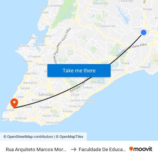 Rua Arquiteto Marcos Moreira Solter 4842 to Faculdade De Educação Da Ufba map