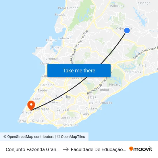 Conjunto Fazenda Grande II 220 to Faculdade De Educação Da Ufba map
