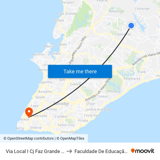 Via Local I Cj Faz Grande II Qd D 51 to Faculdade De Educação Da Ufba map