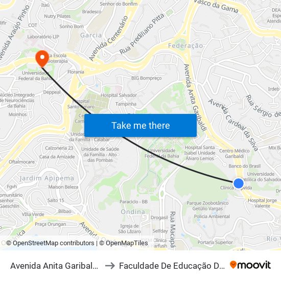 Avenida Anita Garibaldi 159 to Faculdade De Educação Da Ufba map