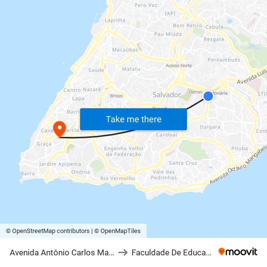 Avenida Antônio Carlos Magalhães, 4149 to Faculdade De Educação Da Ufba map