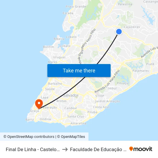 Final De Linha - Castelo Branco to Faculdade De Educação Da Ufba map