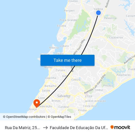 Rua Da Matriz, 2524 to Faculdade De Educação Da Ufba map