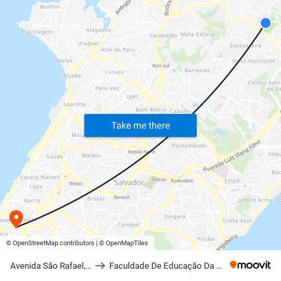 Avenida São Rafael, 76 to Faculdade De Educação Da Ufba map