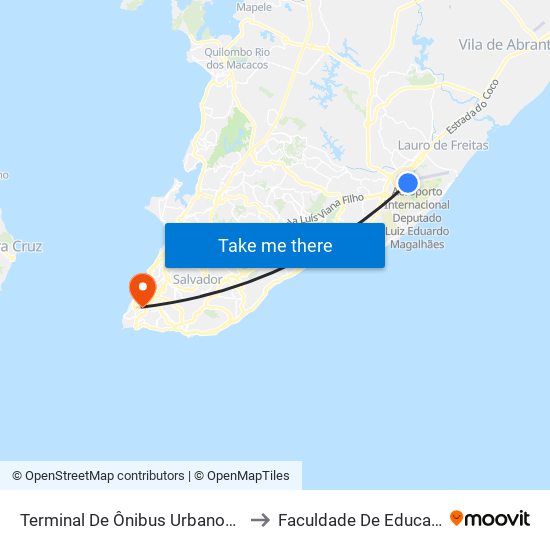 Terminal De Ônibus Urbanos Do Aeroporto ✈ to Faculdade De Educação Da Ufba map