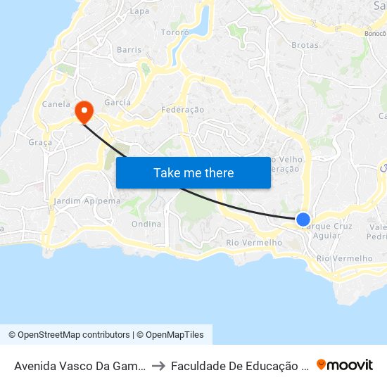 Avenida Vasco Da Gama, 3677 to Faculdade De Educação Da Ufba map