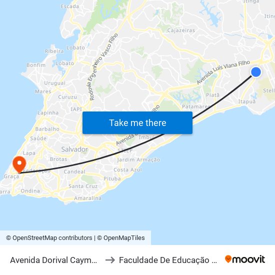 Avenida Dorival Caymmi, 945 to Faculdade De Educação Da Ufba map