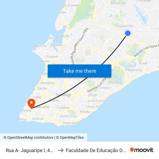 Rua A- Jaguaripe I, 42 | Ida to Faculdade De Educação Da Ufba map