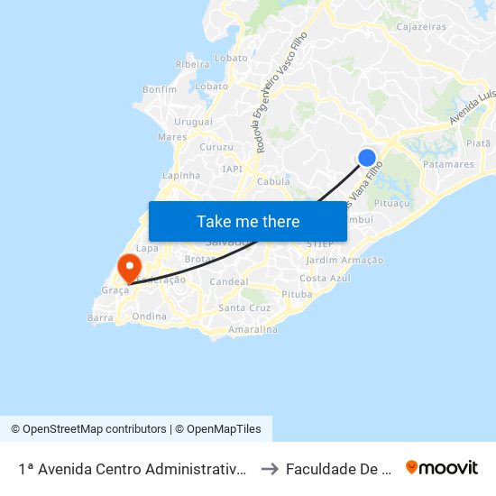1ª Avenida Centro Administrativo Da Bahia | Trt / Tre / Banco Central to Faculdade De Educação Da Ufba map