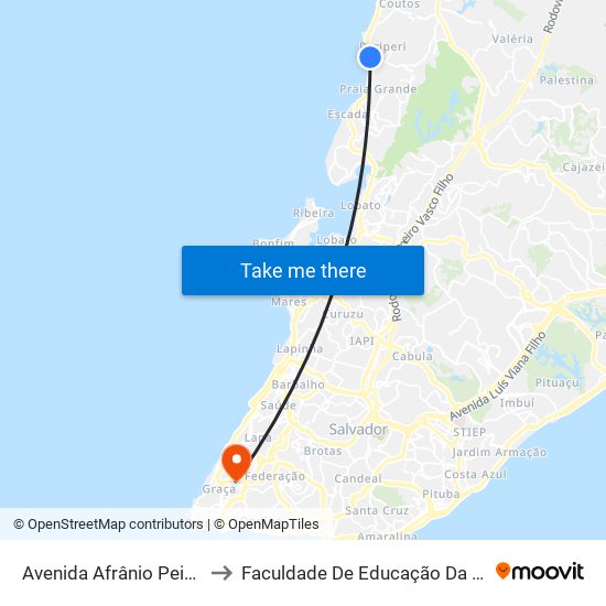 Avenida Afrânio Peixoto to Faculdade De Educação Da Ufba map