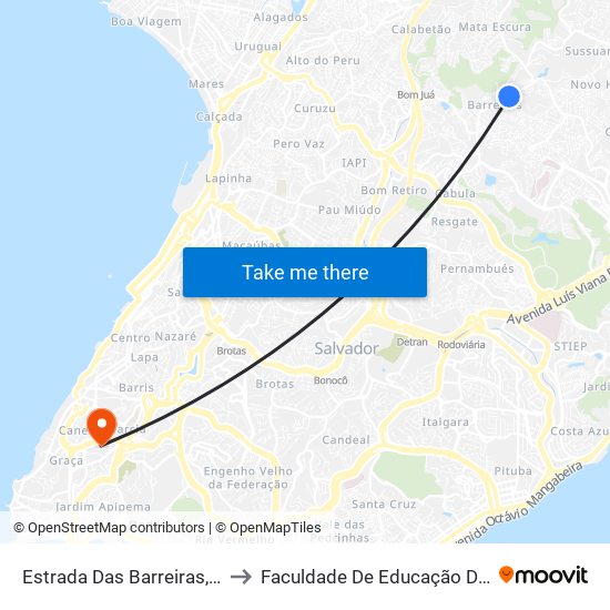 Estrada Das Barreiras, 1184 to Faculdade De Educação Da Ufba map