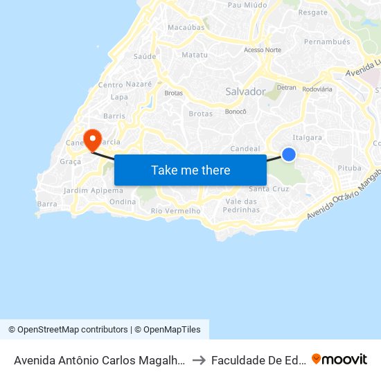 Avenida Antônio Carlos Magalhães | Shopping Passeo - Ida to Faculdade De Educação Da Ufba map
