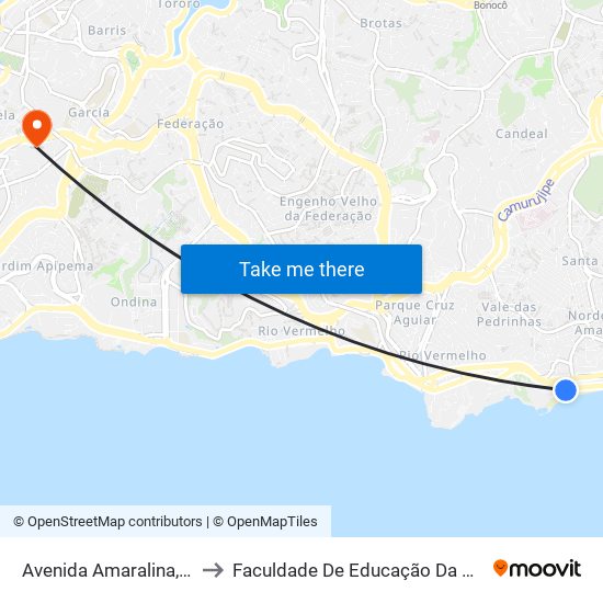 Avenida Amaralina, 37 to Faculdade De Educação Da Ufba map